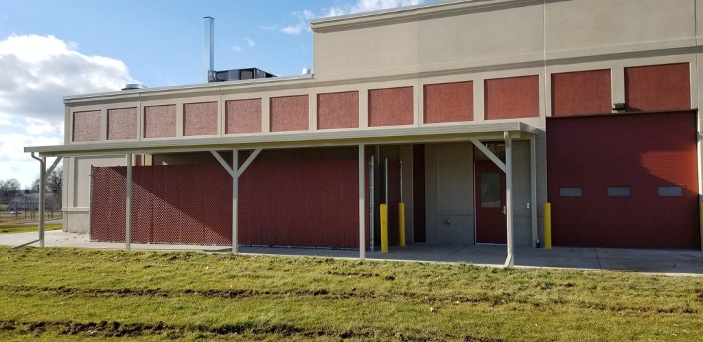 Prestige insulated patio cover on a commercial warehouse